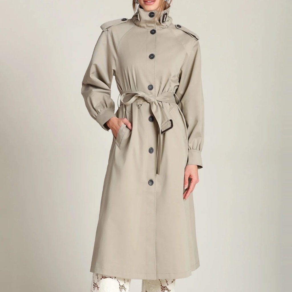 New Avec Les Filles Cotton Blend Utility Trench Coat In Sage/Khaki